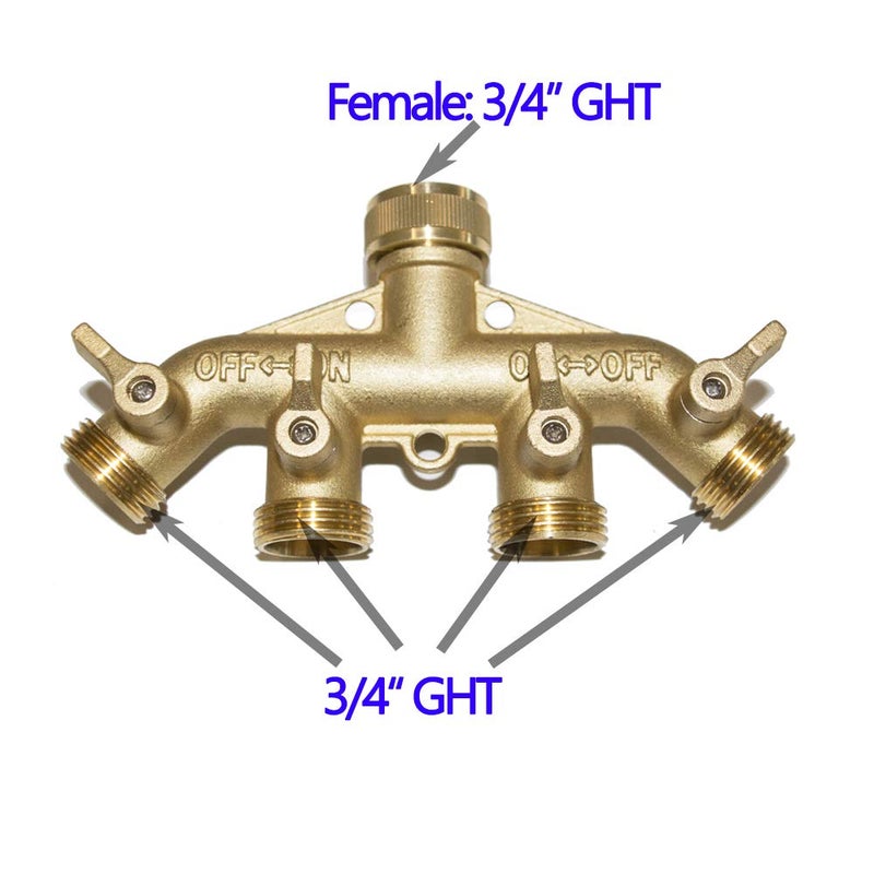 HQMPC 4 Way Hose Splitter 3/4"" GHT Garden Hose Splitter 4 Way Solid Brass Hose Connector Heavy Duty Hose Spigot Adapter With 4 Valves 8 Gaskets +2 Seal Tapes - Image 2